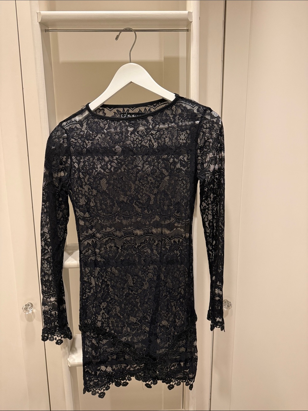 For Love & Lemons Black Lace Long Sleeve Mini Dress XS